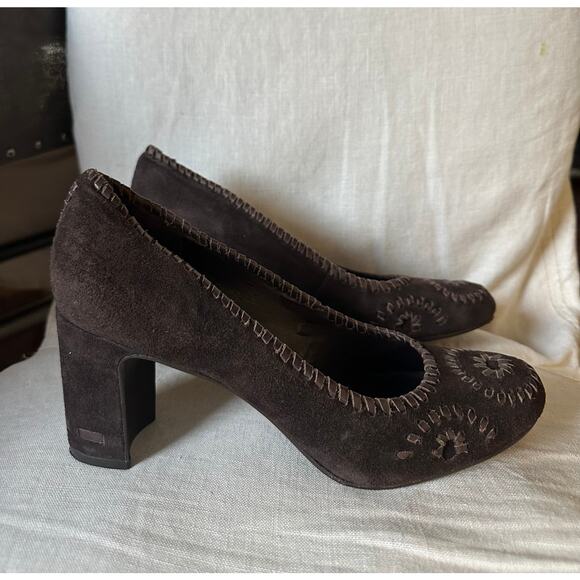 JACK ROGERS Chocolate Brown Suede Pumps Heels Size 8/9 stitched classy suede - Picture 1 of 16